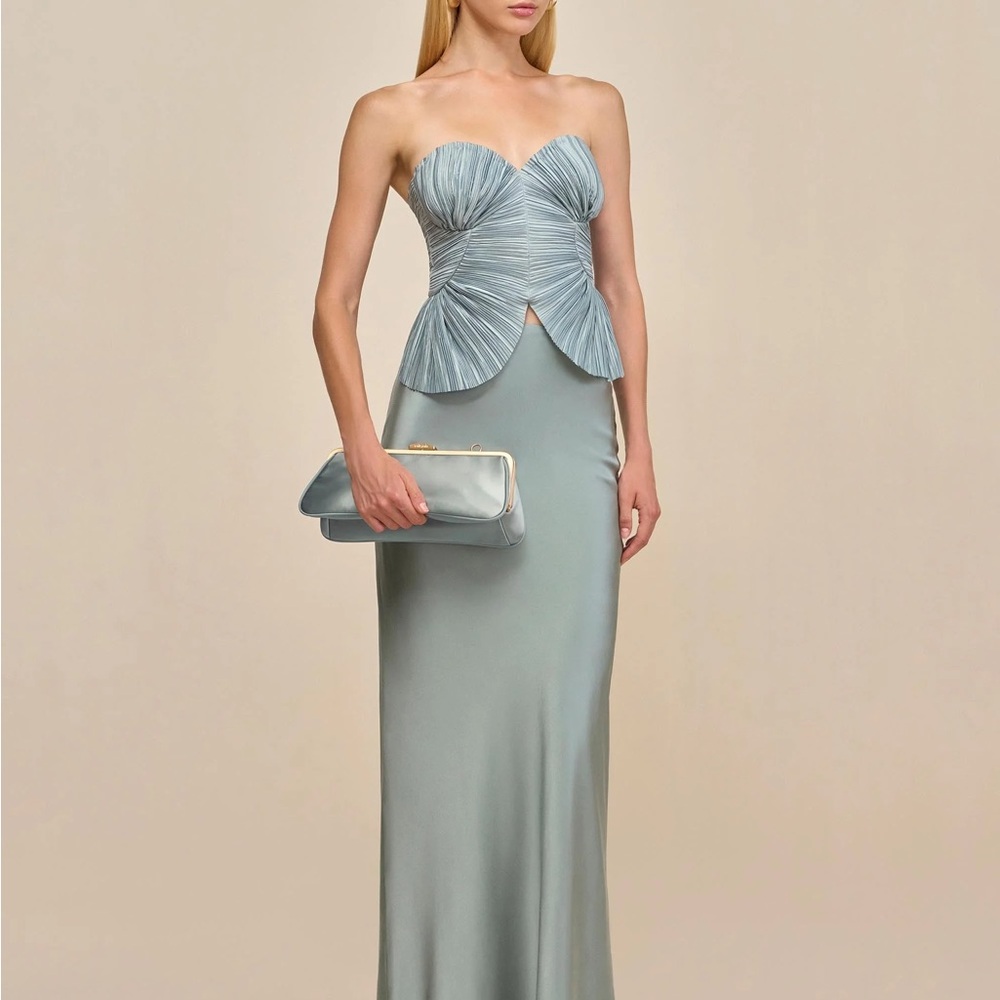 Cult Gaia Strapless Pleated Bust Silk Evening Gown Set - Light Blue